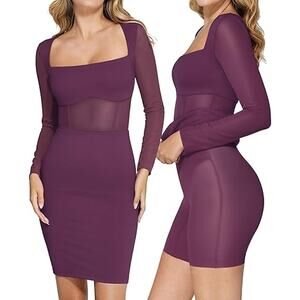 Popilush Long Sleeve Shapewear Dress Mesh Dress Built in Bra Corset for Women Tu